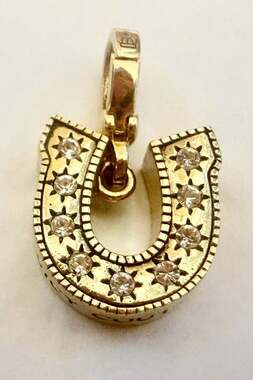 Y2k Juicy Couture Gold Lucky  Double Horseshoe Rhinestone & Turquoise Charm